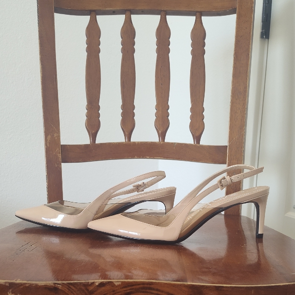 Calvin Klein Patent Nude Slingback Pumps